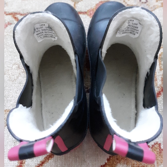 Joules Molly Wellies Black & Pink Lined Ankle Rainboots US 7--FINAL Price - Picture 2 of 5